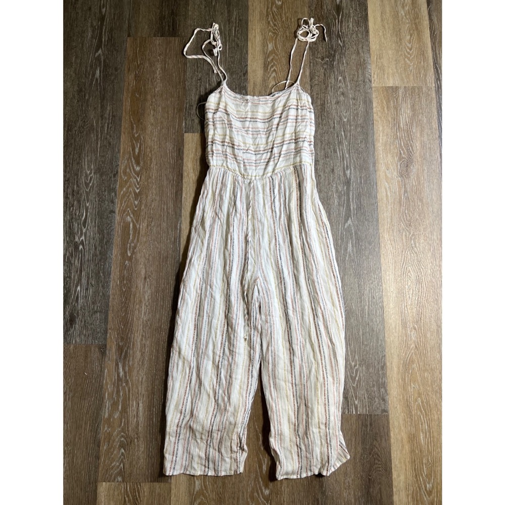 Paper Crane Jumpsuit Womens Small White Striped C51103A Excellent Wide Leg Boho